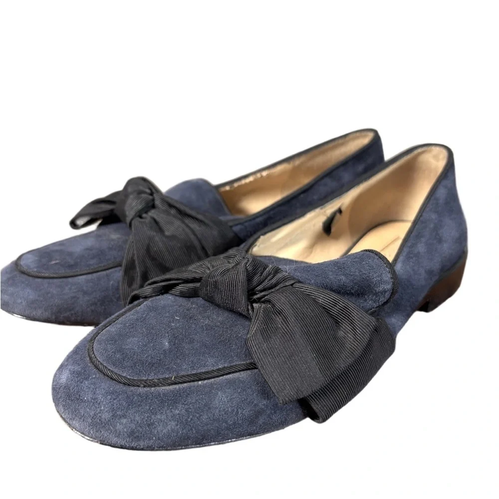 Antonio Melani Navy Suede Bow Loafers Women’s 7M Leather Sole